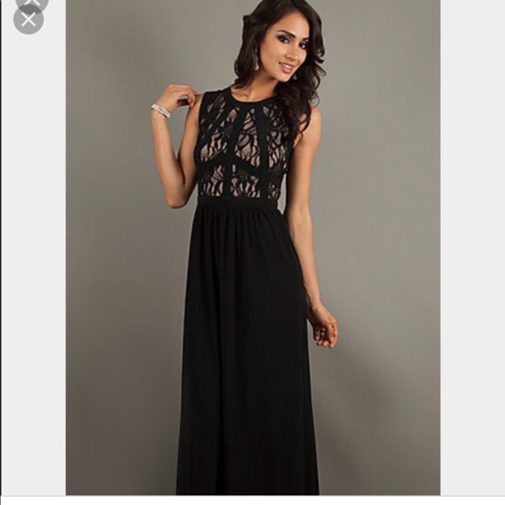 Long black Morgan & Co dress with lace bodice